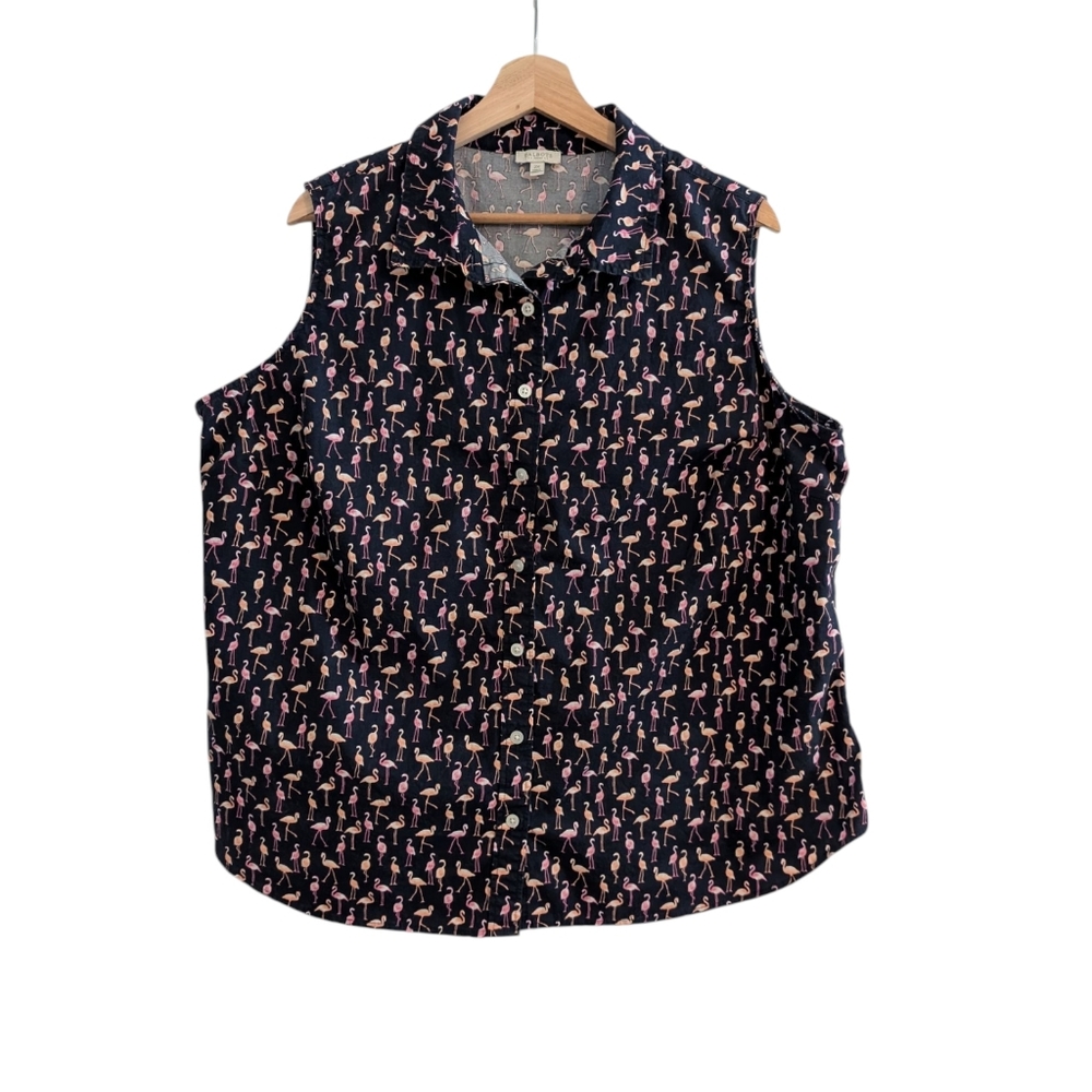 Talbots Outlet Flamingo Print Sleeveless Button Up Top